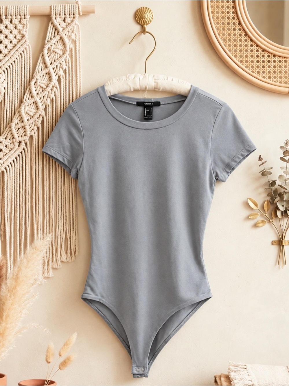 Forever 21 Light Gray Short Sleeve Bodysuit